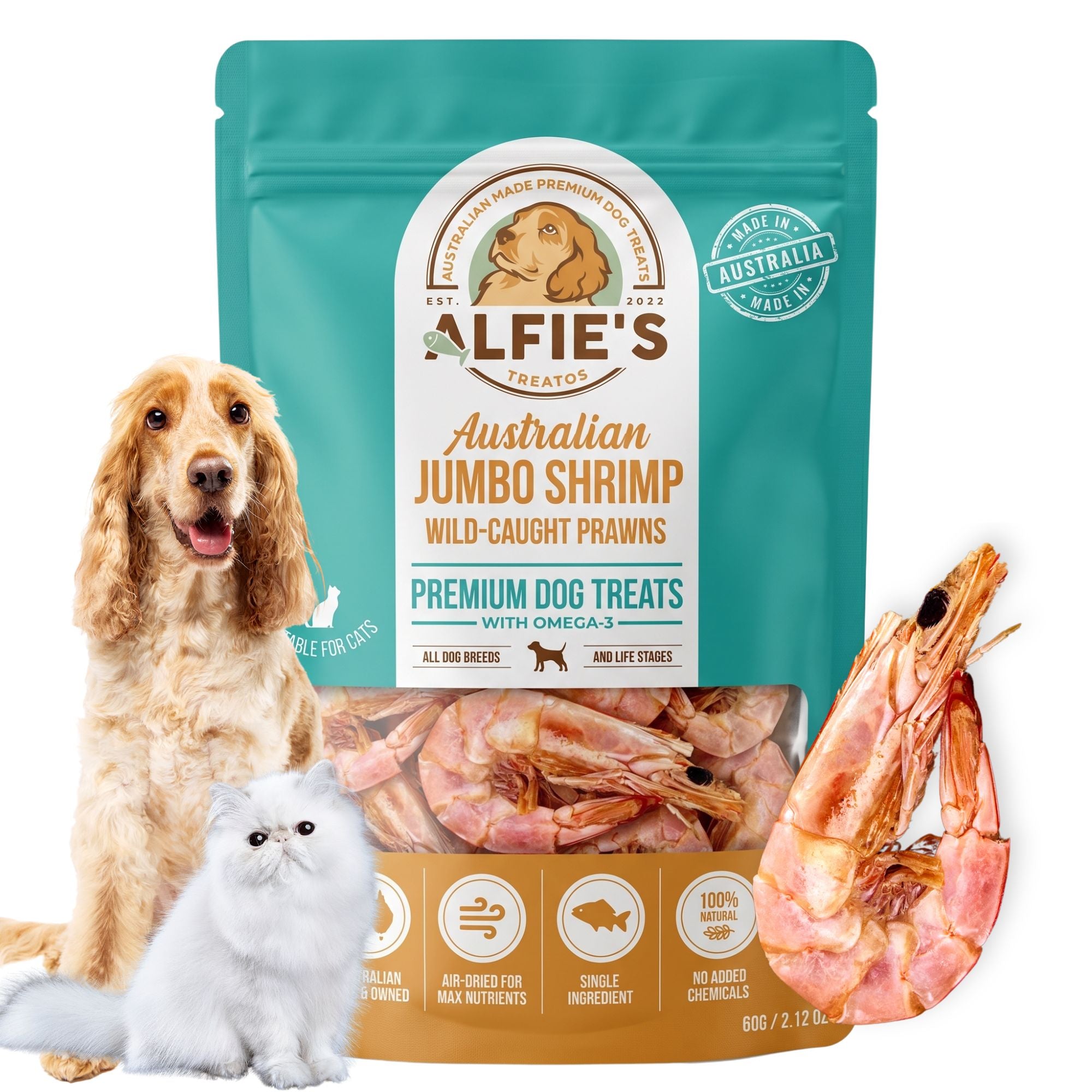 Wild-Caught Australian Jumbo Prawn Treats for Dogs & Cats