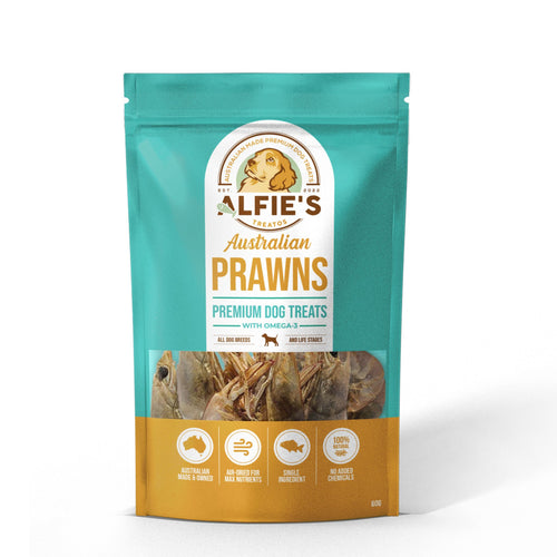 Alfie's Treatos prawn dog treats bag front